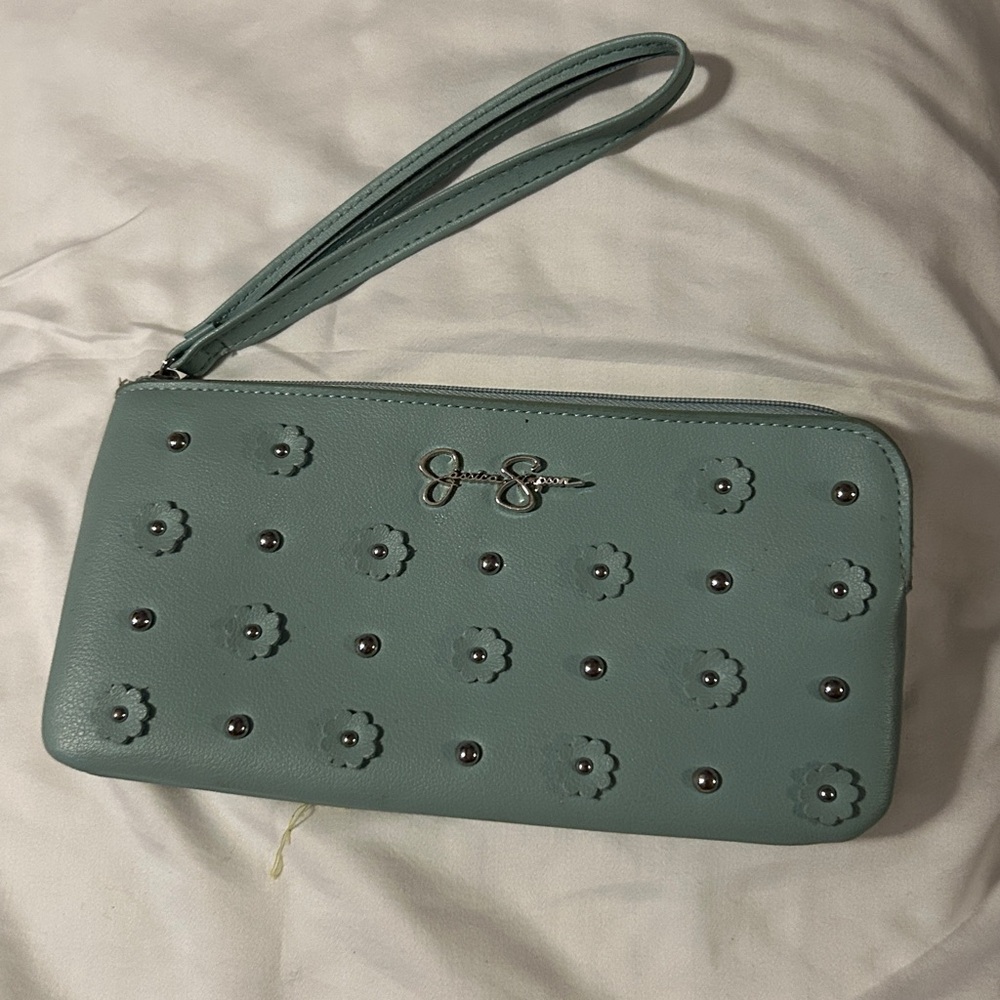 Jessica Simpson Teal Wristlet with Floral Accents